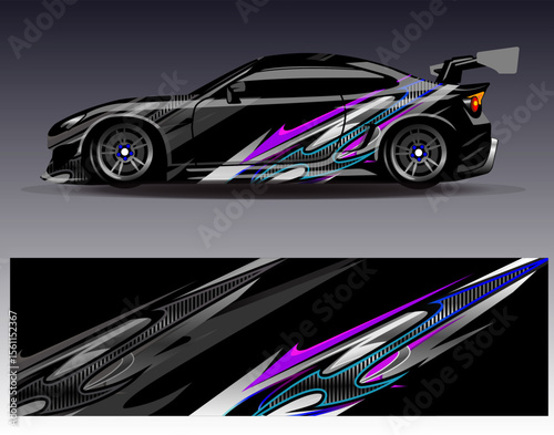Car wrap design vector. Graphic abstract stripe racing background designs for vehicle, rally, race, adventure and car racing livery