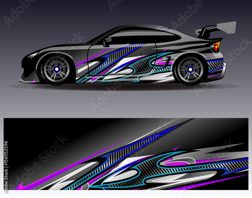 Car wrap design vector. Graphic abstract stripe racing background designs for vehicle, rally, race, adventure and car racing livery