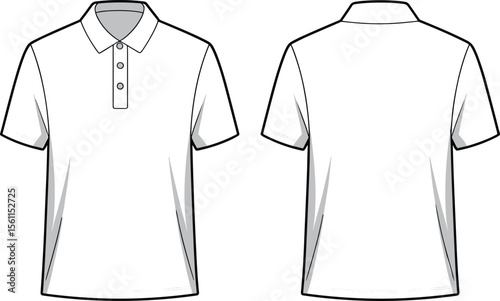 Classic Men's Short Sleeve Polo Shirt Vector Template, Front and Back Views, Editable Blank White Apparel for Fashion Design and Mockups