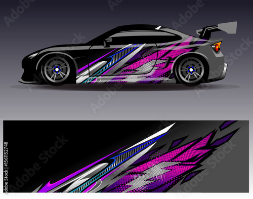 Car wrap design vector. Graphic abstract stripe racing background designs for vehicle, rally, race, adventure and car racing livery