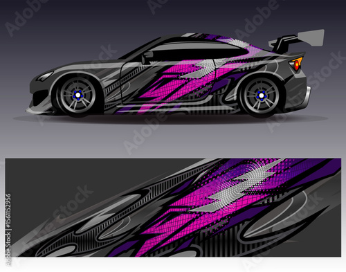 Car wrap design vector. Graphic abstract stripe racing background designs for vehicle, rally, race, adventure and car racing livery