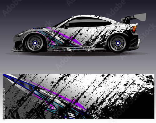 Car wrap design vector. Graphic abstract stripe racing background designs for vehicle, rally, race, adventure and car racing livery