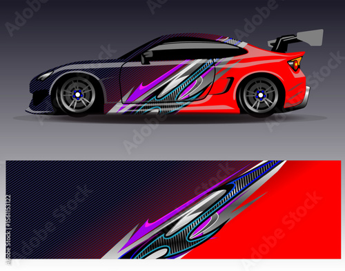 Car wrap design vector. Graphic abstract stripe racing background designs for vehicle, rally, race, adventure and car racing livery
