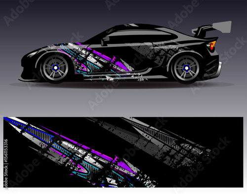 Car wrap design vector. Graphic abstract stripe racing background designs for vehicle, rally, race, adventure and car racing livery