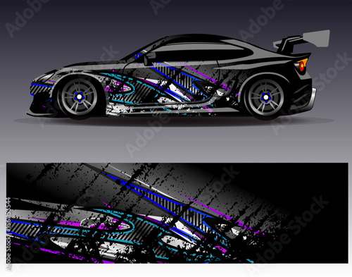 Car wrap design vector. Graphic abstract stripe racing background designs for vehicle, rally, race, adventure and car racing livery