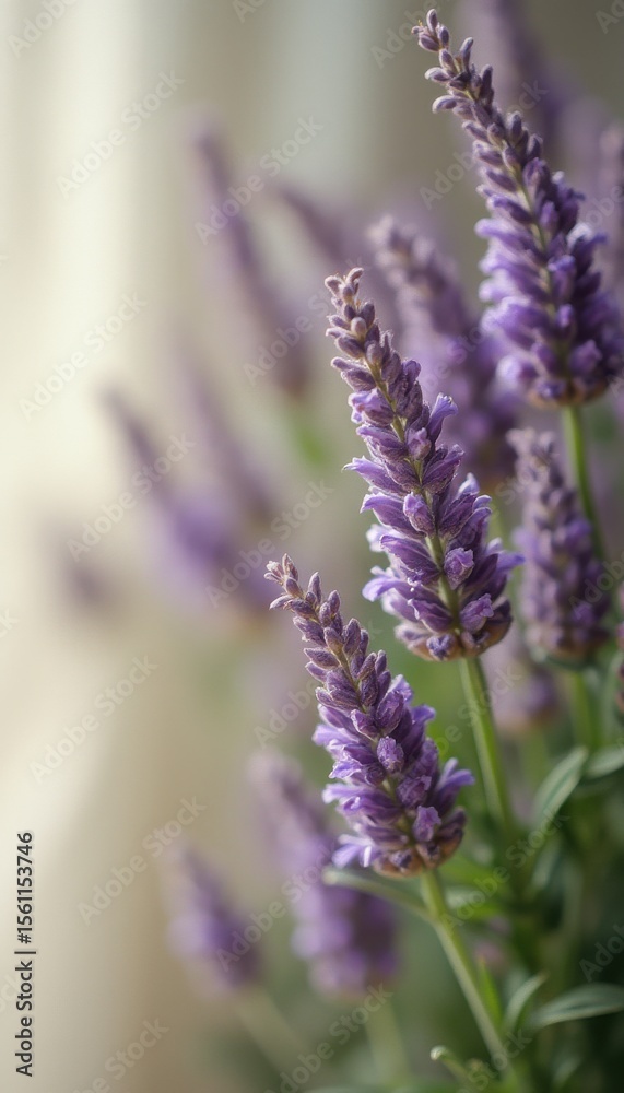 Obraz premium Lavender flowers blooming indoors by window in soft light