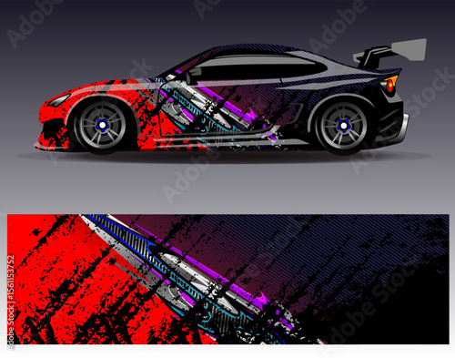 Car wrap design vector. Graphic abstract stripe racing background designs for vehicle, rally, race, adventure and car racing livery