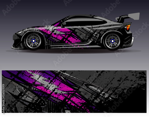 Car wrap design vector. Graphic abstract stripe racing background designs for vehicle, rally, race, adventure and car racing livery