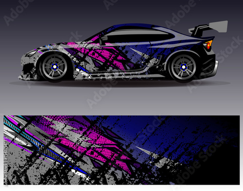 Car wrap design vector. Graphic abstract stripe racing background designs for vehicle, rally, race, adventure and car racing livery