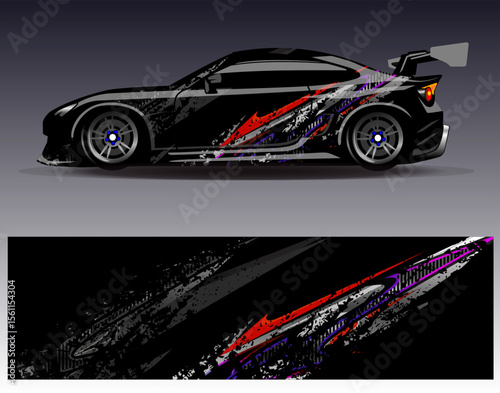 Car wrap design vector. Graphic abstract stripe racing background designs for vehicle, rally, race, adventure and car racing livery