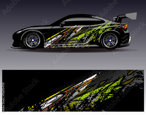 Car wrap design vector. Graphic abstract stripe racing background designs for vehicle, rally, race, adventure and car racing livery