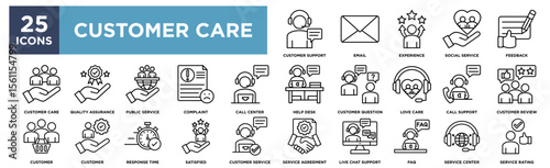 Customer Care  icon collection set. Containing design customer support,customer care,customer question,live chat support, customer service Simple line vector.	