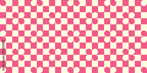 Pink checker and floral pattern, Vector illustration.