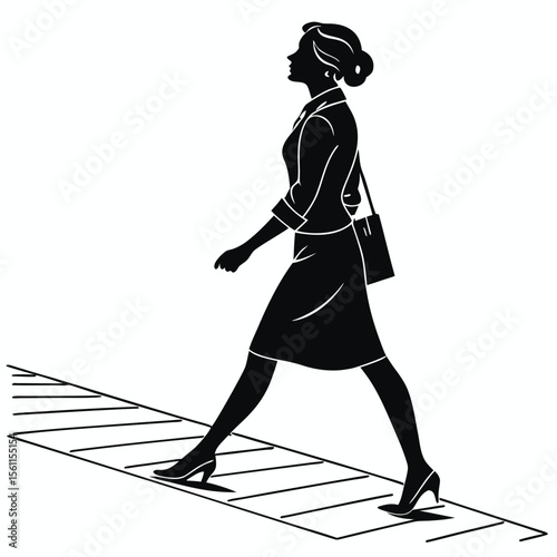 Powerful Woman Walking: Urban Professional Silhouette