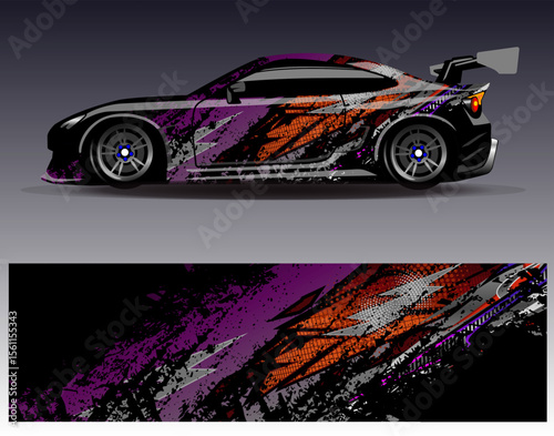Car wrap design vector. Graphic abstract stripe racing background designs for vehicle, rally, race, adventure and car racing livery