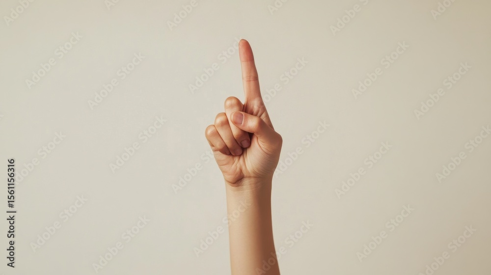 Female adult pointing gesture in indoor studio setting Female adult pointing gesture in indoor studio setting