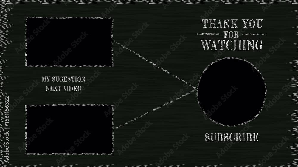 End Screen YouTube Design with Three Video Windows on transparent Backdrop . End Screen youtube chalk effect animation