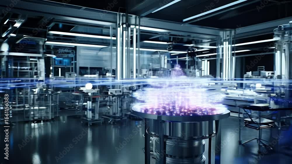 Industrial facility with holographic display.