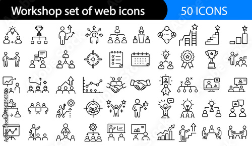 Workshop Line Style Web Icons – Clean & Modern Vector Icon Set