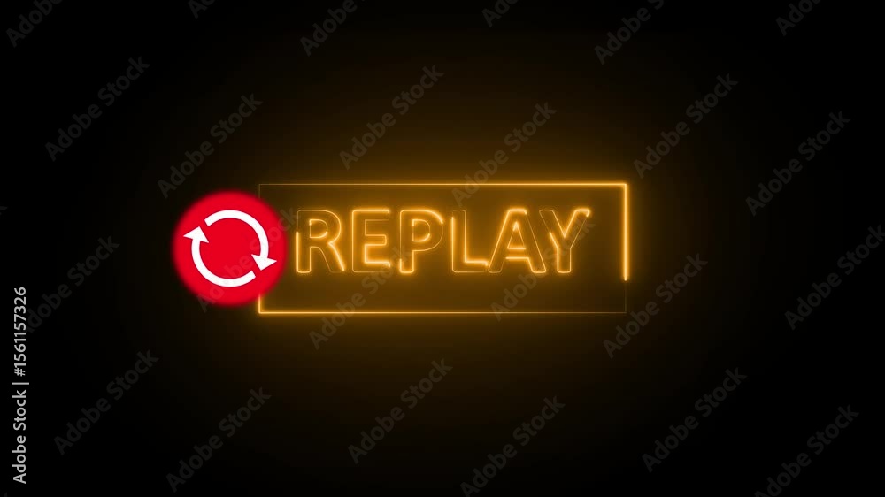 Glowing neon Replay text animation in black background.Simple replay sign with recycling arrow animation on transparent background , 4K Video.