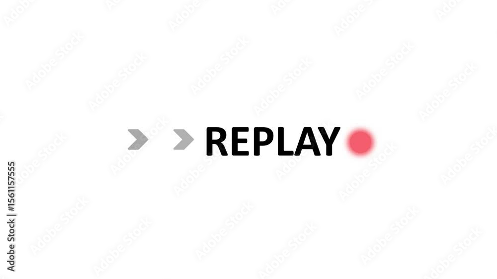 Replay Text icon animation video for Live Streamers Isolated on black background and directional arrow sign .