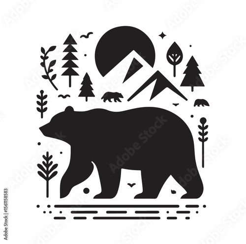 bear silhouettes vector, set of animals Brown grizzl Black vector