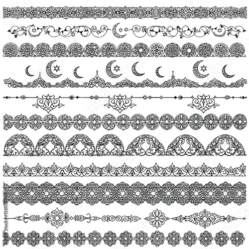 Decorative black lace borders with crescent moon and stars  