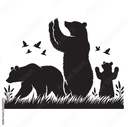 bear silhouettes vector, set of animals Brown grizzl Black vector