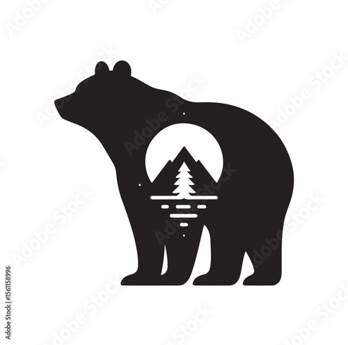 bear silhouettes vector, set of animals Brown grizzl Black vector