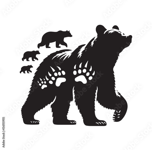 bear silhouettes vector, set of animals Brown grizzl Black vector