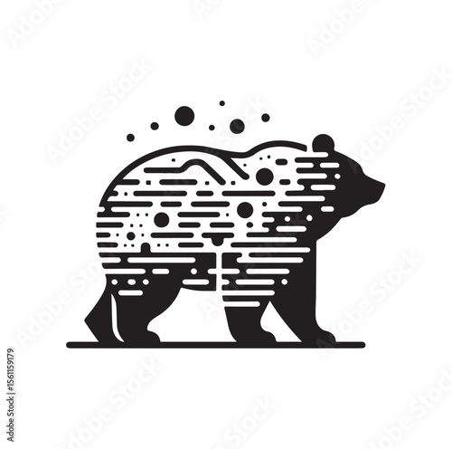 bear silhouettes vector, set of animals Brown grizzl Black vector