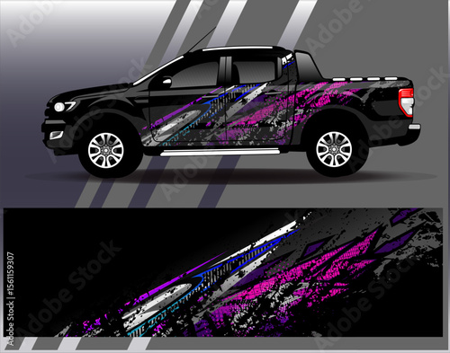 Car wrap design vector. Graphic abstract stripe racing background designs for vehicle, rally, race, adventure and car racing livery