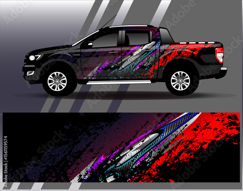 Car wrap design vector. Graphic abstract stripe racing background designs for vehicle, rally, race, adventure and car racing livery