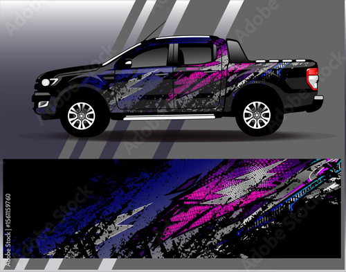 Car wrap design vector. Graphic abstract stripe racing background designs for vehicle, rally, race, adventure and car racing livery