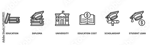 Scholarship banner web icon vector illustration concept with icon of education, diploma, university, education cost, scholarship, loan student