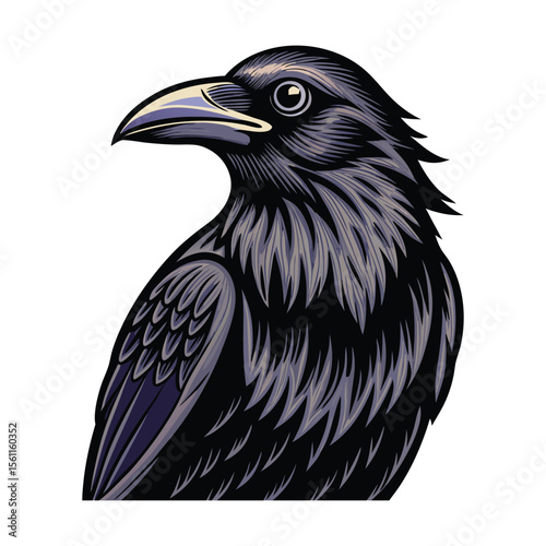  crow facing left with a prominent beak and tail .eps