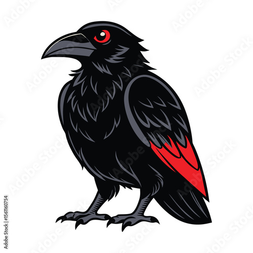 : crow with slightly ruffled feathers perched pos.eps