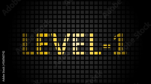 Digital scoreboard with level 1 text Animation .glitch text level 1 animation.Level -2 .