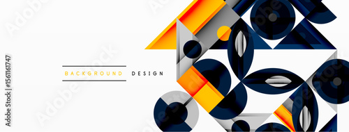 Abstract geometric pattern. Orange, gray, navy shapes overlap creating modern design. Minimalist style suitable for backgrounds.