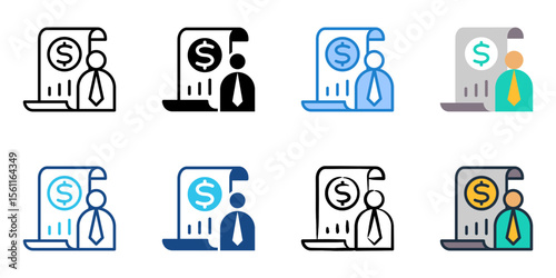 Financial advisor icon set multiple style collection 
