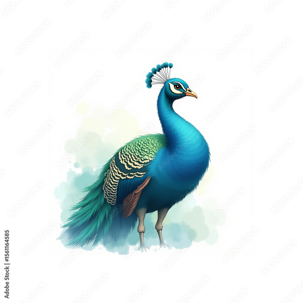 Fototapeta premium Elegant Seamless Vintage Look Peacock Pattern watercolor.