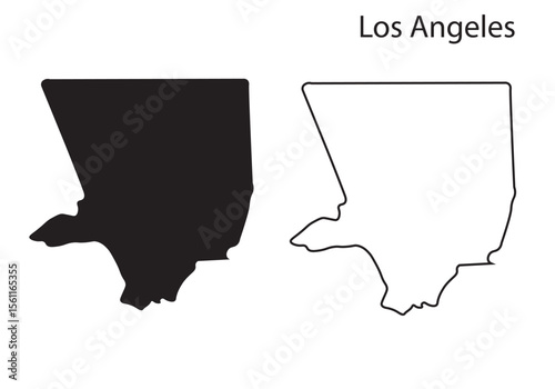 Minimal Los Angeles city map silhouette vector. Simple black outline of California’s famous city, perfect for infographics, prints, and digital design