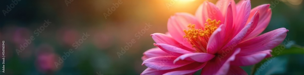 Naklejka premium Close-up of a vibrant flower slowly opening its petals, soft light illuminating its delicate texture, signifying peaceful blossoming and tranquility , flourishing, flora, aesthetics