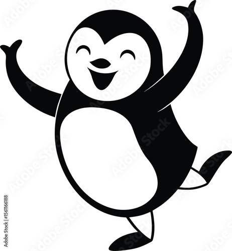  funny penguin dancing with joy black vector lin.eps
