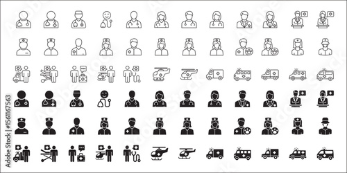 Doctor icon set. Healthcare icons. Digital doctor health consulting symbol. Icon symbol related to hospital, health, care, ambulance, helicopter, clinic, medic, medical, nurse. Vector illustration