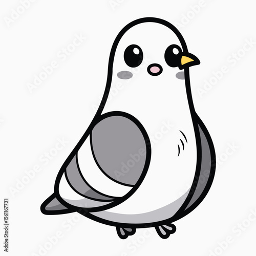 kawaii style pigeon sitting calmly black and wh.eps