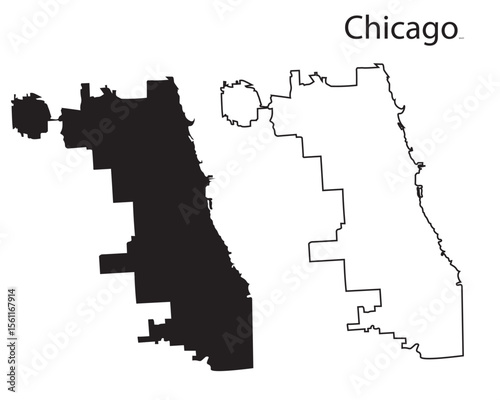 Minimal Chicago city map silhouette vector. Simple black USA city outline for infographic, print, web, or graphic design use.