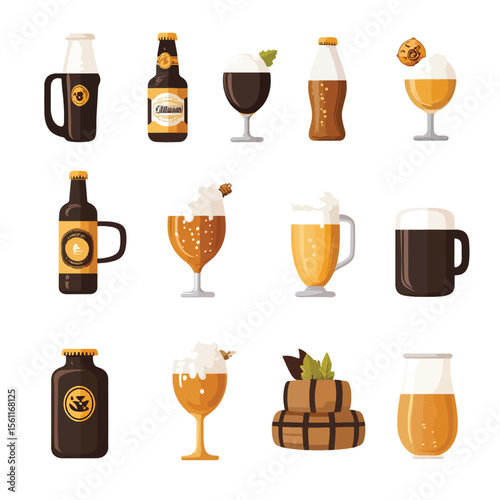 2D Flat icon Craft Beer & Brewing Icons isolated in White Background