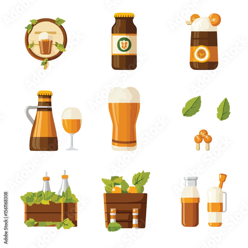 2D Flat icon Craft Beer & Brewing Icons isolated in White Background