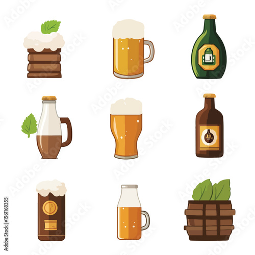 2D Flat icon Craft Beer & Brewing Icons isolated in White Background